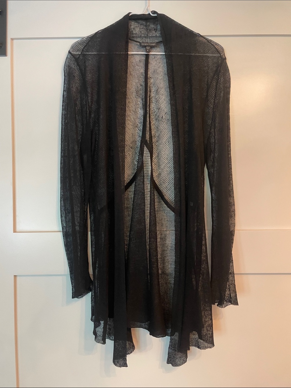 Eileen Fisher Women’s Sheer Black Hemp Longline Cardigan M